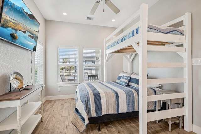 22212 Cantina Dr, Galveston, TX 77554 - bedroom with wood finished floors, recessed lighting, and ceiling fan