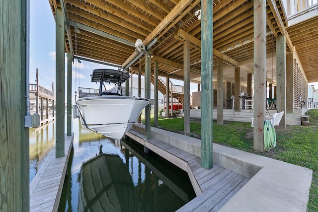 22212 Cantina Dr, Galveston, TX 77554 - dock with boat lift and a water view