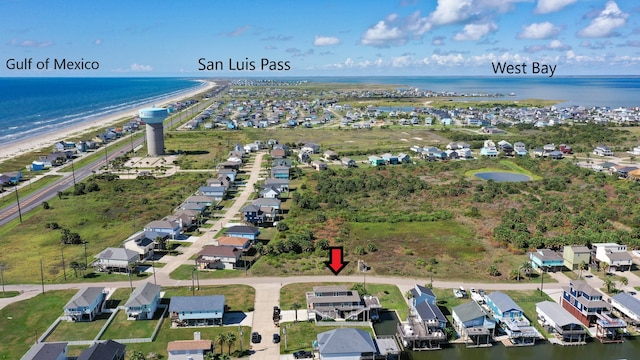 22212 Cantina Dr, Galveston, TX 77554 - aerial overview of property's location with a nearby body of water and nearby suburban area