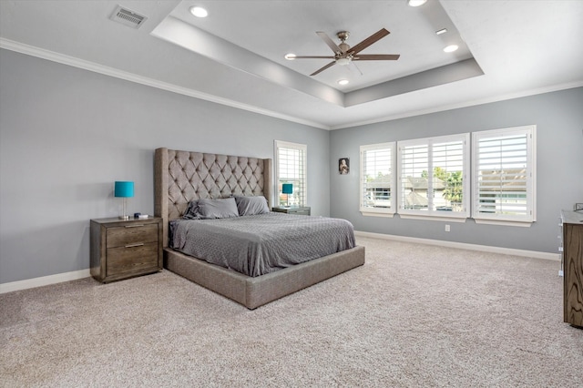 211 Valmar St, Kemah, TX 77565 - bedroom featuring a tray ceiling, baseboards, recessed lighting, carpet flooring, and crown molding