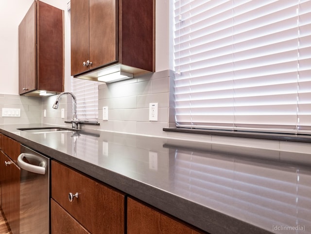 1224 Thompson, Houston, TX 77007 - kitchen featuring a sink, backsplash, and dark countertops
