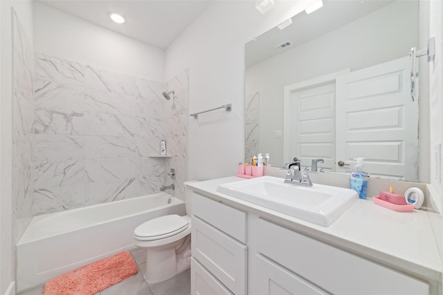 11023 White Caterpillar Dr, Cypress, TX 77433 - full bath with toilet, vanity, shower / tub combination, tile patterned floors, and recessed lighting