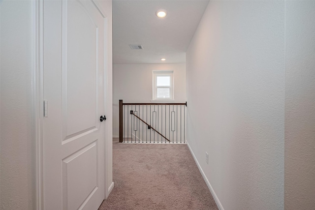12327 Buck Sable Ln, Houston, TX 77044 - hall with carpet floors, recessed lighting, and an upstairs landing