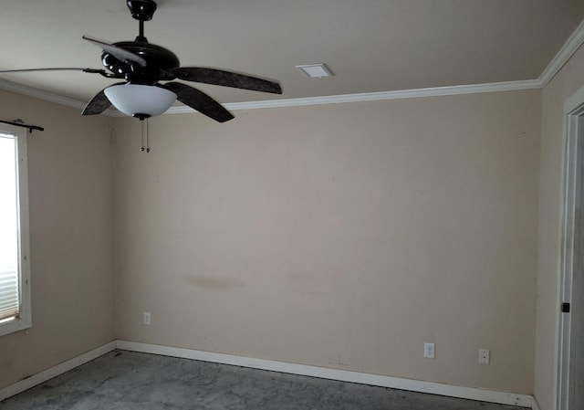 25321 Bluff View Ct, Magnolia, TX 77355 - empty room with crown molding, ceiling fan, concrete floors, and baseboards