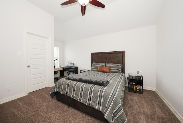21015 Arden Park Dr, Richmond, TX 77407 - carpeted bedroom with lofted ceiling, baseboards, and ceiling fan