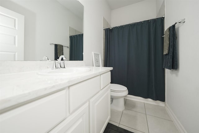 21015 Arden Park Dr, Richmond, TX 77407 - full bath with vanity, toilet, tile patterned floors, curtained shower, and baseboards
