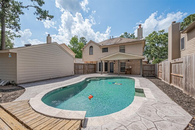 3718 Sweetgum Hill Ln, Houston, TX 77345 - view of pool featuring a patio, a fenced backyard, and a ceiling fan