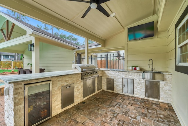 6411 Elmgrove Rd, Spring, TX 77389 - view of patio / terrace with a sink, wine cooler, and ceiling fan