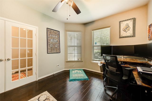6119 Cresting Knolls Cir, Richmond, TX 77407 - home office with ceiling fan and wood finished floors