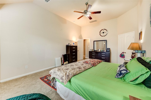 6119 Cresting Knolls Cir, Richmond, TX 77407 - carpeted bedroom with vaulted ceiling and a ceiling fan