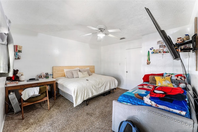 7322 Crownwest St Unit 7322, Houston, TX 77072 - bedroom with carpet, a textured ceiling, and ceiling fan