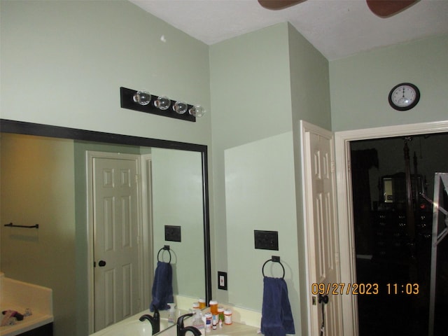 15014 Redbud Leaf Ln, Cypress, TX 77433 - bathroom featuring ceiling fan and vanity