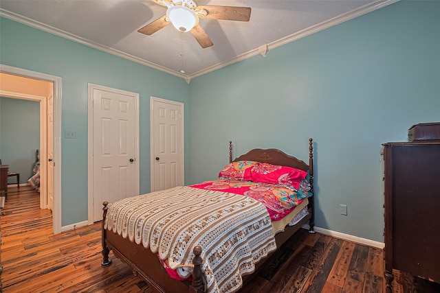 15014 Redbud Leaf Ln, Cypress, TX 77433 - bedroom with crown molding, wood finished floors, and a ceiling fan
