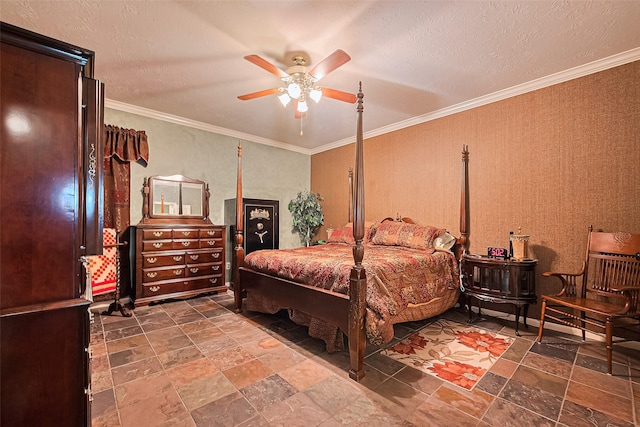 15014 Redbud Leaf Ln, Cypress, TX 77433 - bedroom featuring stone tile flooring, ceiling fan, and crown molding