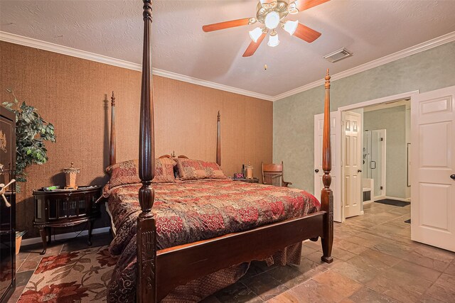 15014 Redbud Leaf Ln, Cypress, TX 77433 - bedroom featuring stone tile floors, ornamental molding, and a ceiling fan