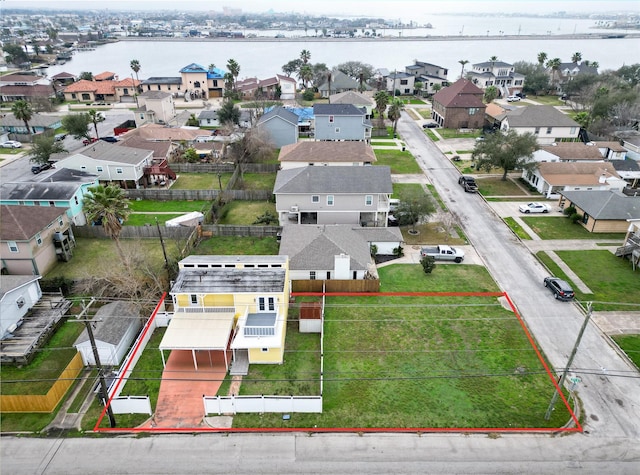 5703 Fraser Ave, Galveston, TX 77551 - aerial view of residential area featuring a nearby body of water and property boundaries highlighted