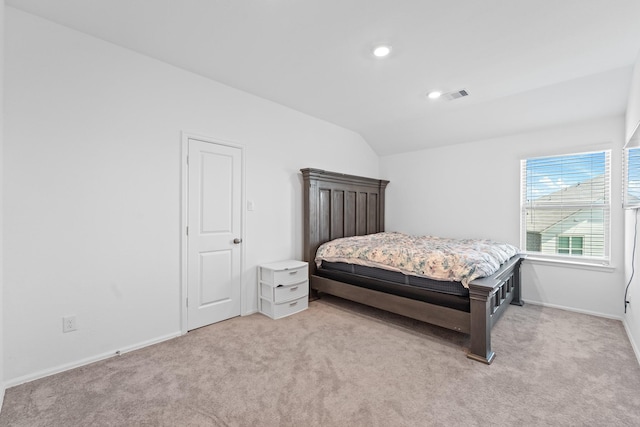 5107 Twin Summit Dr, Rosenberg, TX 77469 - bedroom with light colored carpet, vaulted ceiling, baseboards, and recessed lighting