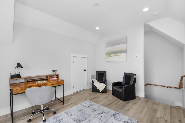 2105 Sam Wilson St Unit A, Houston, TX 77020 - home office featuring wood finished floors, lofted ceiling, and recessed lighting