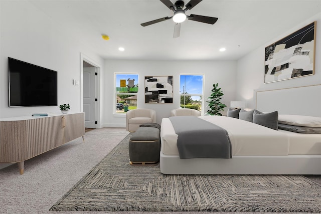 6155 Ridgeway Dr, Houston, TX 77033 - carpeted bedroom featuring recessed lighting and a ceiling fan