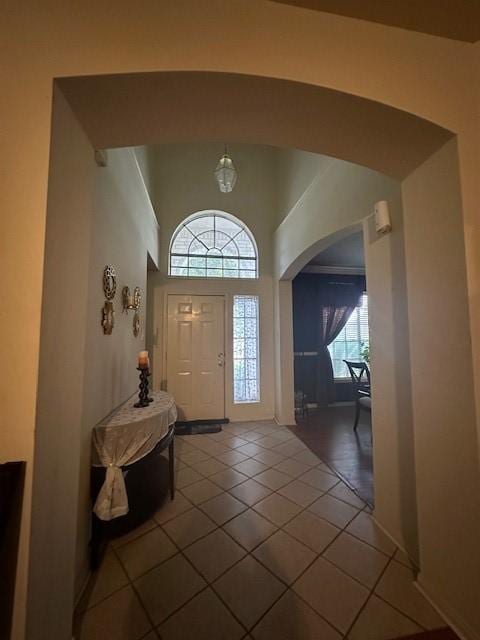 14602 Harcourt Bridge Ct, Houston, TX 77084 - foyer entrance with tile patterned floors and arched walkways