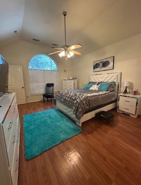 14602 Harcourt Bridge Ct, Houston, TX 77084 - bedroom featuring vaulted ceiling, wood finished floors, and ceiling fan