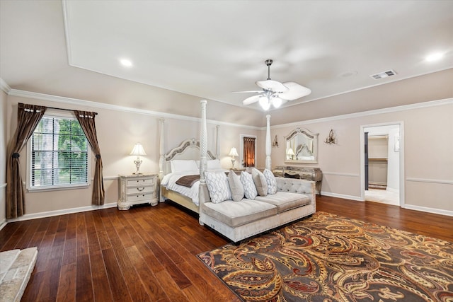 14111 Decker Dr, Magnolia, TX 77355 - bedroom with dark wood-style floors, baseboards, and a ceiling fan