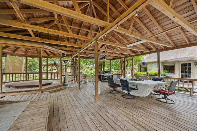 14111 Decker Dr, Magnolia, TX 77355 - wooden deck featuring grilling area and outdoor dining area