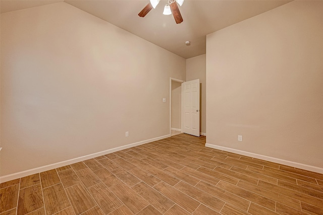 722 Silver Creek Cir, Richmond, TX 77406 - empty room with light wood-type flooring, a ceiling fan, lofted ceiling, and baseboards