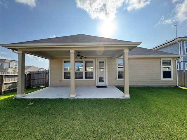 2115 Katalonia Ln, Fresno, TX 77545 - back of house featuring ceiling fan, a patio area, and a shingled roof