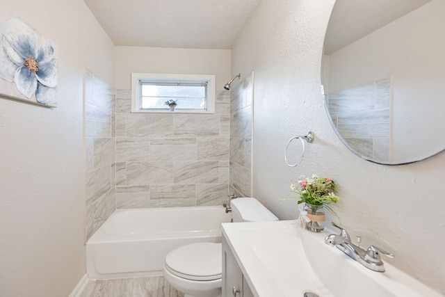 9306 Chesterfield Dr, Houston, TX 77051 - full bathroom featuring toilet, vanity, shower / tub combination, baseboards, and wood finished floors