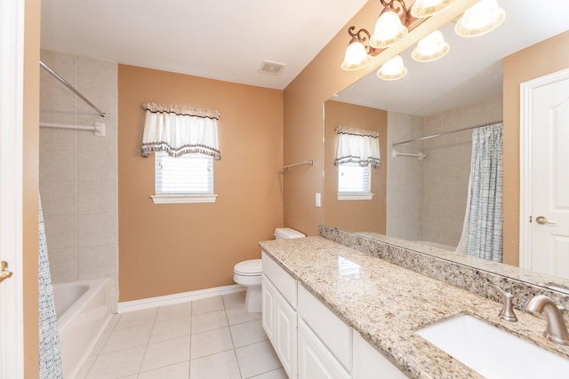 12515 Country Arbor Ln, Houston, TX 77041 - full bath featuring tile patterned flooring, vanity, toilet, shower / bath combo with shower curtain, and baseboards