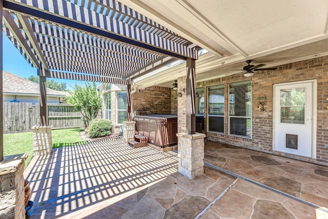 12515 Country Arbor Ln, Houston, TX 77041 - view of patio / terrace with a hot tub, ceiling fan, and a pergola