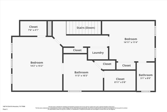 1407 W 23rd St, Houston, TX 77008 - room layout
