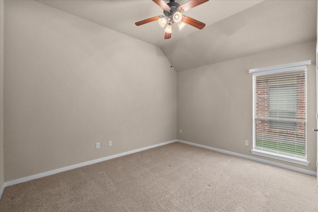 2512 Garnetfield Ln, Friendswood, TX 77546 - carpeted empty room featuring a ceiling fan, baseboards, and vaulted ceiling
