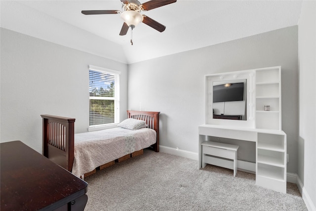 315 Lagarto Way, Pinehurst, TX 77362 - bedroom with vaulted ceiling, carpet, baseboards, and a ceiling fan