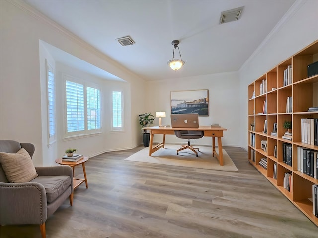 6415 Taimer Ct, Sugar Land, TX 77479 - office area featuring crown molding, wood finished floors, and baseboards