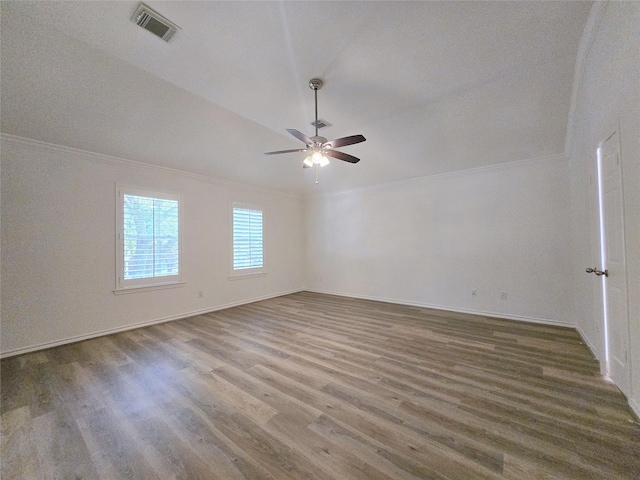 6415 Taimer Ct, Sugar Land, TX 77479 - empty room with crown molding, wood finished floors, a ceiling fan, and baseboards