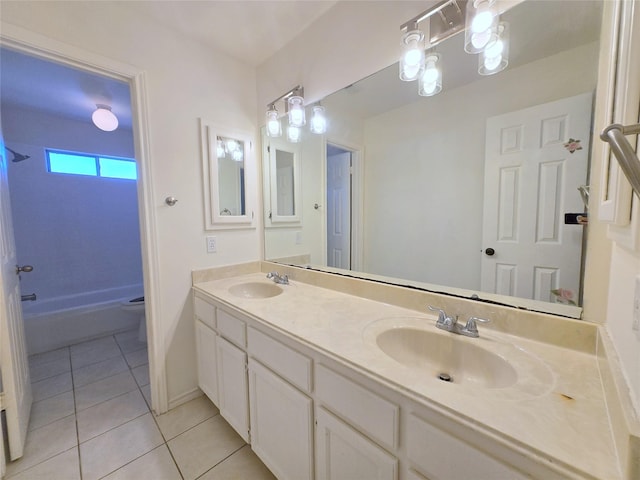 6415 Taimer Ct, Sugar Land, TX 77479 - full bath featuring double vanity, tile patterned flooring, shower / bathtub combination, and toilet