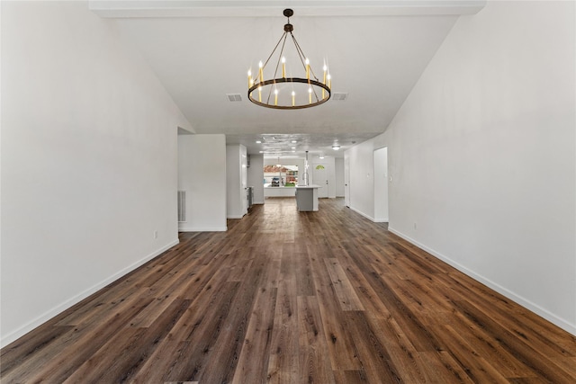 7815 Brook Trail Cir, Houston, TX 77040 - unfurnished living room with a chandelier, dark wood-style floors, and baseboards