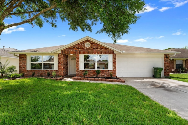 7815 Brook Trail Cir, Houston, TX 77040 - ranch-style house with brick siding, a garage, driveway, and a front lawn