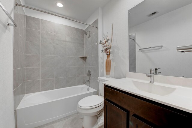29751 Cayenne Cir, Katy, TX 77494 - bathroom with toilet, vanity, shower / tub combination, recessed lighting, and tile patterned flooring