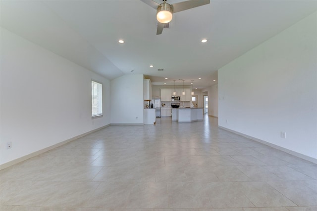 29751 Cayenne Cir, Katy, TX 77494 - unfurnished living room with ceiling fan, recessed lighting, baseboards, and light tile patterned floors