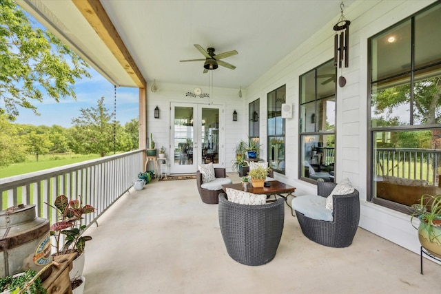 1932 Chappell Ridge Ln, Chappell Hill, TX 77426 - view of patio / terrace featuring french doors and a ceiling fan