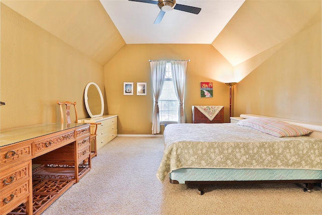 2107 N Shadow Grove Ln, Richmond, TX 77406 - bedroom with light colored carpet, vaulted ceiling, and ceiling fan