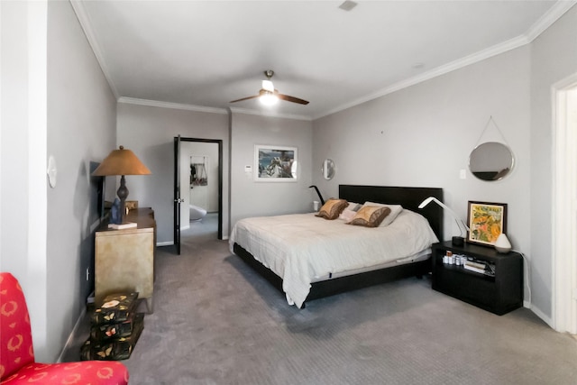 2902 Sycamore Tree Ct, Houston, TX 77345 - bedroom with carpet, crown molding, baseboards, and a ceiling fan
