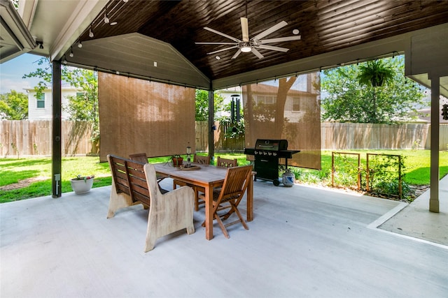 2902 Sycamore Tree Ct, Houston, TX 77345 - view of patio with outdoor dining space, a ceiling fan, and a grill