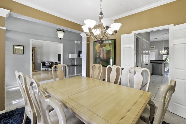 2902 Sycamore Tree Ct, Houston, TX 77345 - dining space with a chandelier, light tile patterned floors, ornamental molding, and baseboards