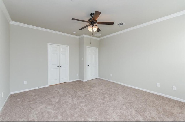 27207 Blue Pool Dr, Katy, TX 77493 - unfurnished bedroom with ornamental molding, carpet, baseboards, a closet, and ceiling fan