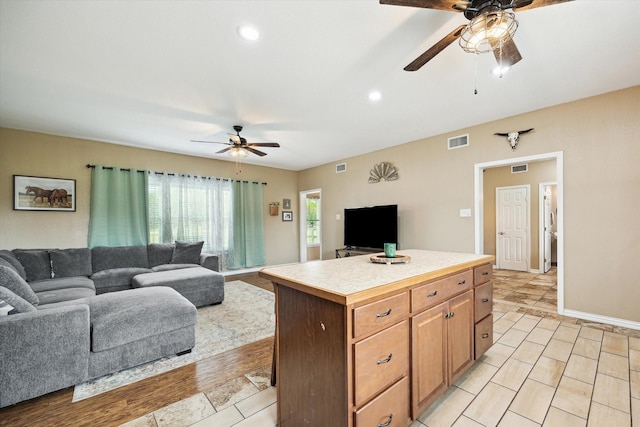 3415 Jack Beaver Rd, Santa Fe, TX 77517 - living room with a ceiling fan, recessed lighting, and baseboards