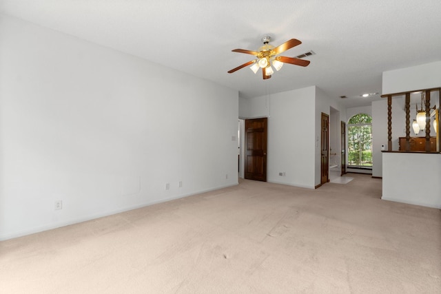 6623 Coral Ridge Rd, Houston, TX 77069 - unfurnished living room with a ceiling fan, light colored carpet, baseboards, and a baseboard heating unit
